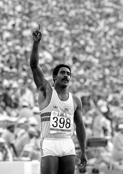 Daley Thompson after winning Decathlon 400m at the 1984 Olympics in Los Angeles