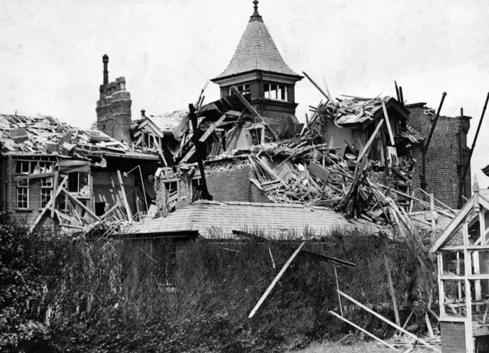 Framed Print : Damage done to a blind babies home during a raid in a North West coastal town