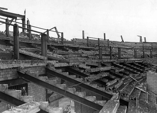 Damage to Cardiff Arms Park following an air raid. Circa 1941