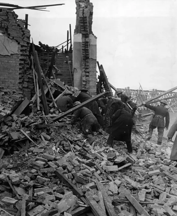 Framed Print : Damage and a few casualties were caused when a flying bomb struck a house at College Road Framed Print : Damage and a few casualties were caused when a flying bomb struck a house at College Road