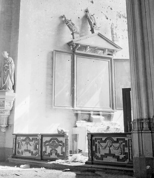 Damage caused by German shelling to the side chapel of St