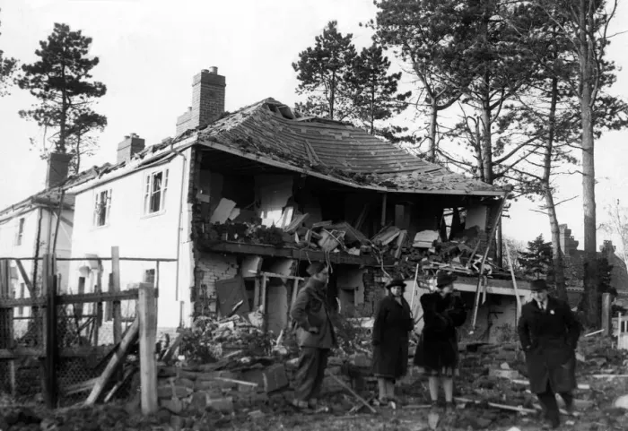 Framed Print : Damage caused to houses in Fairwater, Cardiff, by Nazi raiders. Circa 1941 Framed Print : Damage caused to houses in Fairwater, Cardiff, by Nazi raiders. Circa 1941