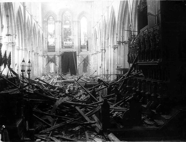 The damage caused to Llandaff Cathedral, Cardiff, during a German wartime air raid - Jan