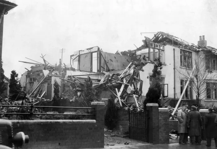 Framed Print : Damage caused by Nazi raiders in Cardiff, Wales. February 1941 Framed Print : Damage caused by Nazi raiders in Cardiff, Wales. February 1941