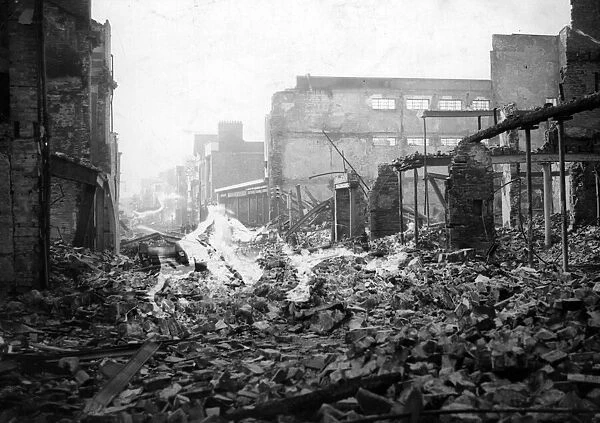 Damage caused by Nazi raiders in Swansea, Wales. February 1941