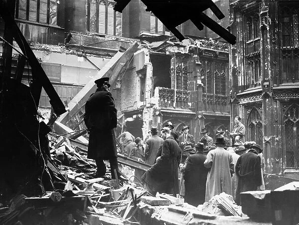 Damage to the House of Commons after the night bombings by the Germans noticed in