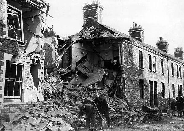 Damage to houses in Canton, Cardiff, following a Nazi raid. Circa 1941