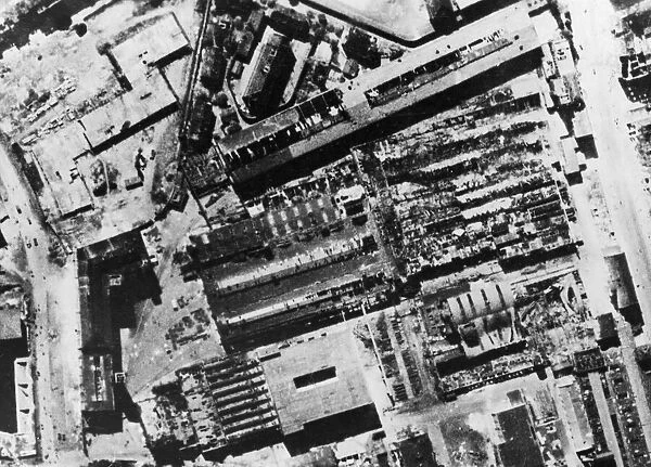 Damage to the Rheinmetall Borsig AG plant in Dusseldorf following an attack by bombers