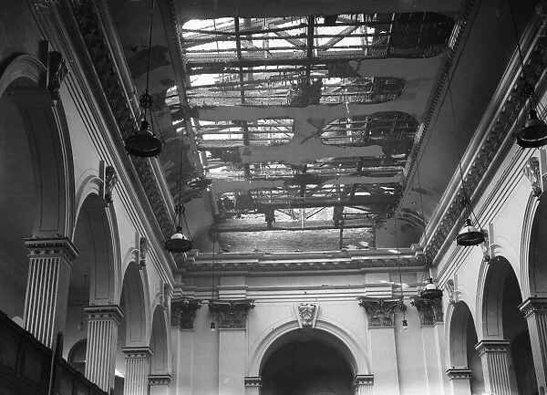 Damage to the roof of St Philips Cathedral, Birmingham following a raid on the city