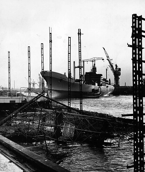 Damage to shipyard cranes caused by a heavy storm in Scotland January 1968
