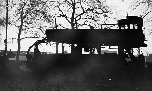 Damage to a tramcar hit by an HE bomb on Victoria Embnkment