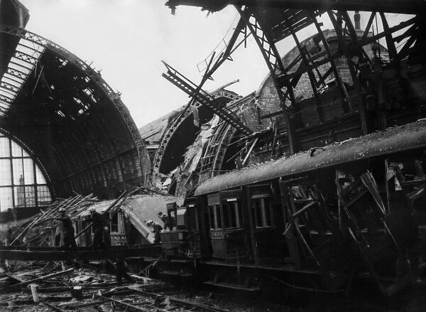 Some of the damaged coaches afer Nazi air raids on Middlesbrough Station