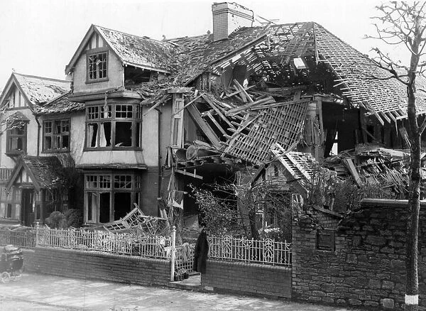 A damaged house in South Wales following an attack by Nazi raiders. Circa 1941