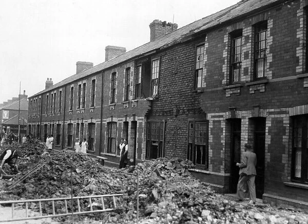 Damaged houses following air raid attacks in Newport, Wales. Circa 1941