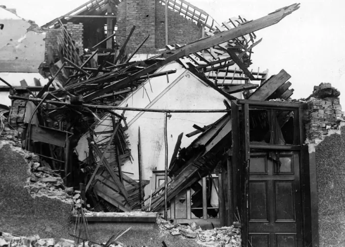 Framed Print : Damaged houses following air raid attacks in Newport, Wales. October 1940