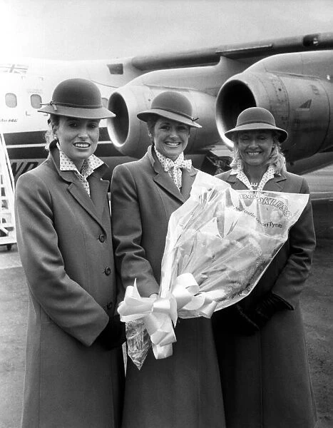 Dan-Air stewardesses, left to right, Linda Clough, Jeanette Jenkins and Anne Liddle