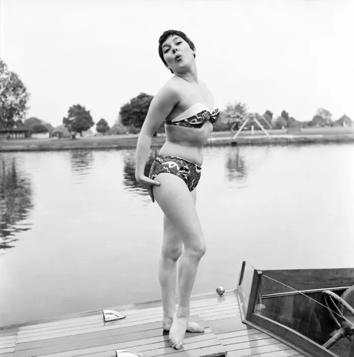 Framed Print : Dancer Angie Curtis seen here modelling the latest beachwear