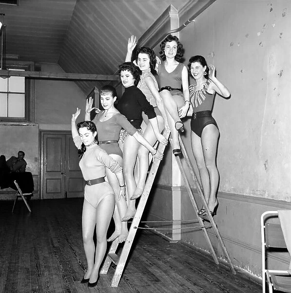Dancers from the Jill Day Show seen here in rehearsal. March 1957 A328-001