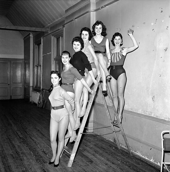 Dancers from the Jill Day Show seen here in rehearsal. March 1957 A328