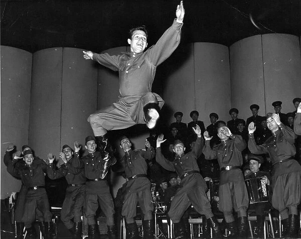 Dancers from the Red Army Dancers perform at the Albert Hall - Leaping high 1963