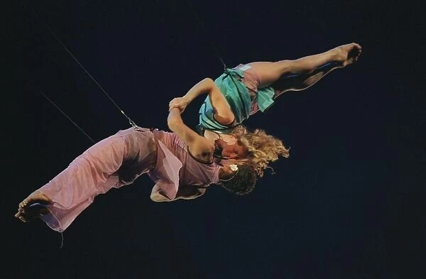 Dancers rehearsing the aerial ballet at the Millennium Dome