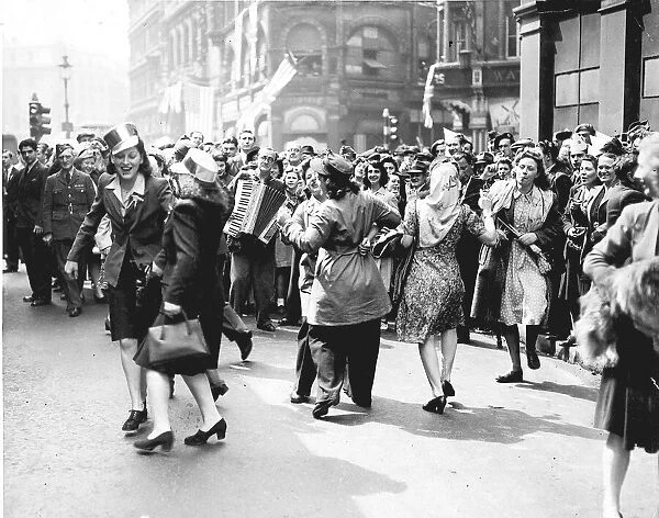 Dancing in a London street on VE Day, the end of WW2 in Europe 1945