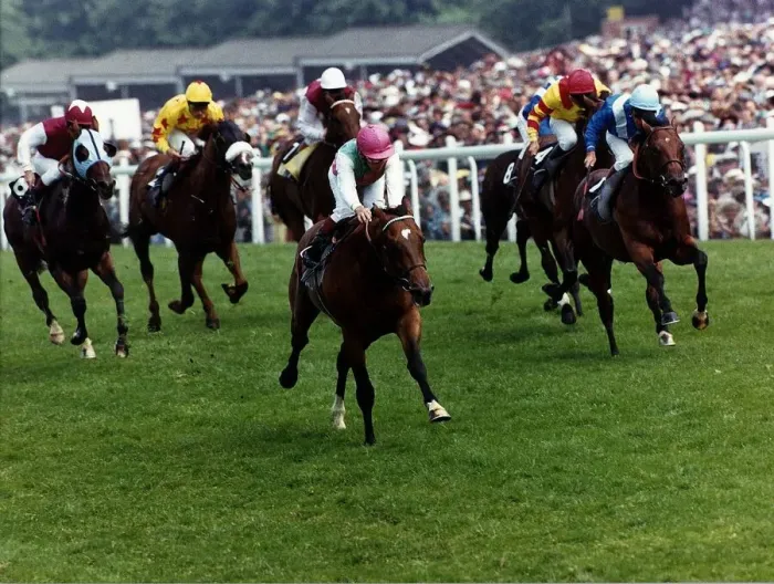 Framed Print : Danehill wins with jockey Willie Carson from Nabeel Dancer (right Framed Print : Danehill wins with jockey Willie Carson from Nabeel Dancer (right