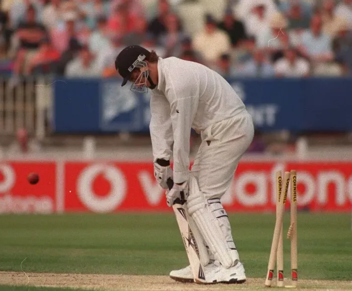 Framed Print : Daniel Vettori Cricket Player Of New Zealand July 1999 Is Bowled Out By Andy