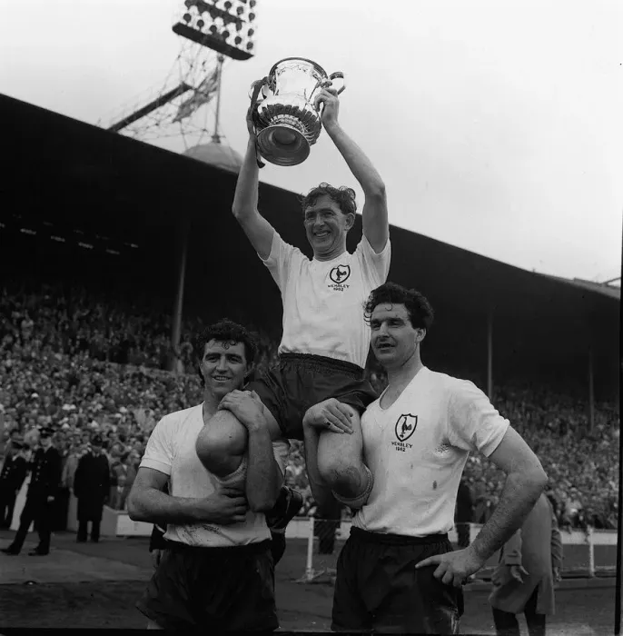 Framed Print : Danny Blanchflower of Tottenham holds up FA Cup May 1962 with Bobby Smith Maurice Framed Print : Danny Blanchflower of Tottenham holds up FA Cup May 1962 with Bobby Smith Maurice