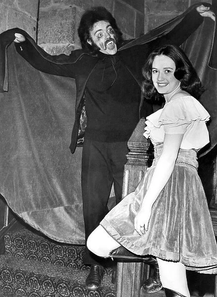 Danny Dee playing the part of Count Dracula at Langley Castle with his bride actress Jane
