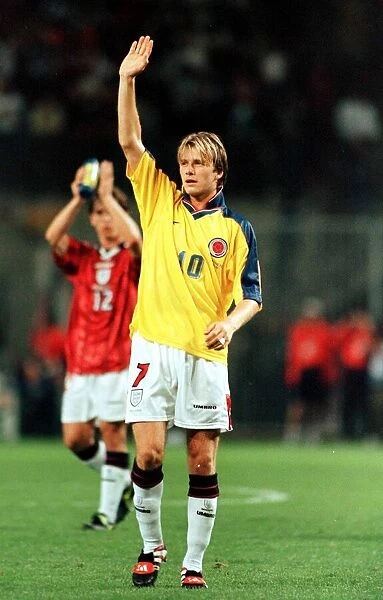 David Beckham celebrates victory for England June 1998 David Beckham