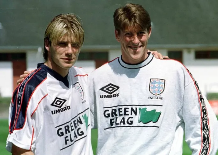 Framed Print : David Beckham and Darrent Anderton June 1998 during training session for