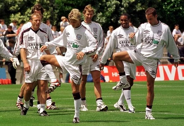David Beckham and England players training June 1998 in France as they