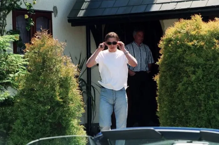 : David Beckham Football June 1997 Manchester United footballer outside the home of : David Beckham Football June 1997 Manchester United footballer outside the home of