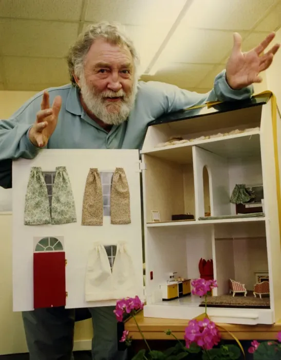 Framed Print : David Bellamy inspects the energy efficient dolls house on show at the Newcastle Energy Framed Print : David Bellamy inspects the energy efficient dolls house on show at the Newcastle Energy