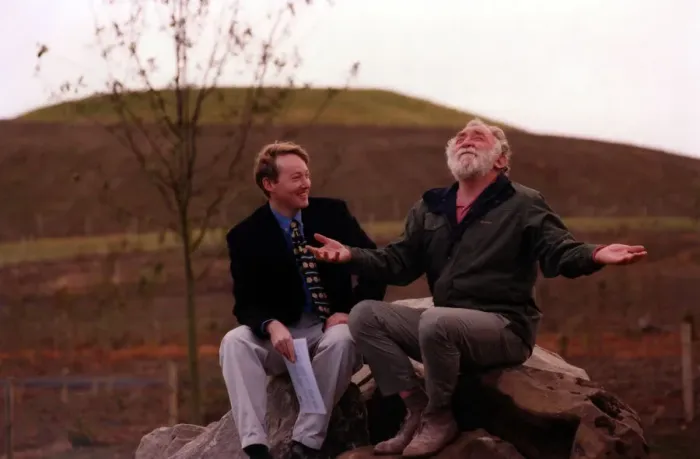 Framed Print : David Bellamy and Landscape Architect Philip Barker looks over the country park Framed Print : David Bellamy and Landscape Architect Philip Barker looks over the country park