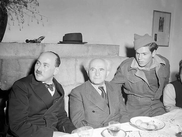 David Ben Gurion Founder of Modern Israel with two unnamed men 1946  /  7