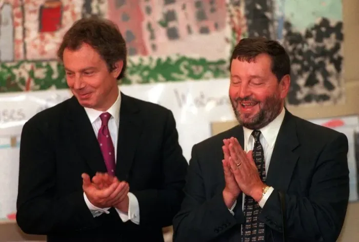 Framed Print : David Blunkett MP July 1998, looking pleased today having received 19 Billion Pounds for Framed Print : David Blunkett MP July 1998, looking pleased today having received 19 Billion Pounds for