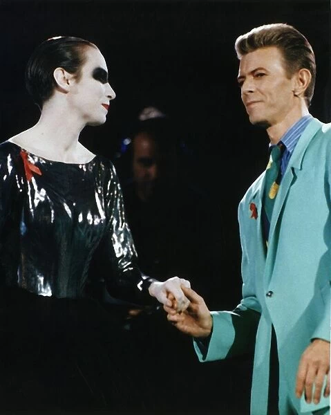 David Bowie and Annie Lennox sing a duet at the Freddie Mercury Aids Concert at Wembley