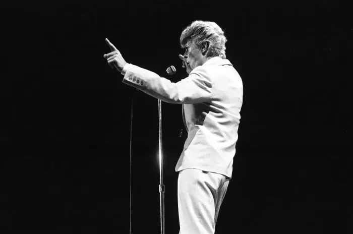 Framed Print : David Bowie performing at the NEC, Birmingham. Serious Moonlight Tour. 5th June 1983