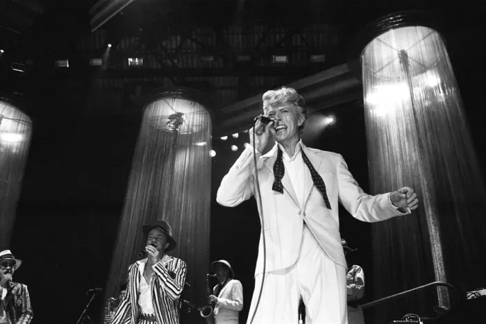 Framed Print : David Bowie performing at the NEC, Birmingham. Serious Moonlight Tour. 5th June 1983 Framed Print : David Bowie performing at the NEC, Birmingham. Serious Moonlight Tour. 5th June 1983