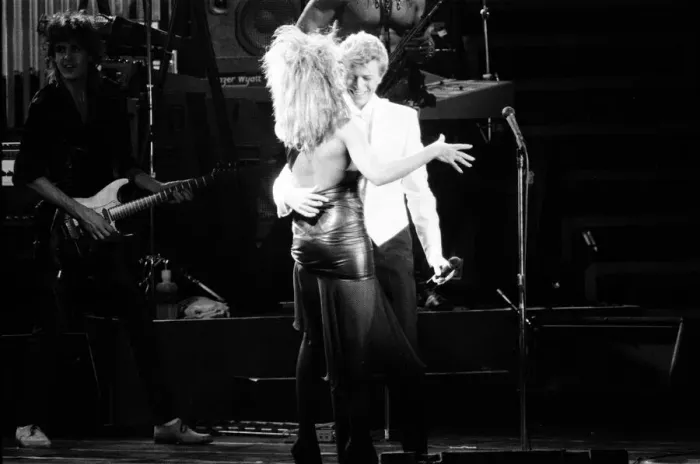Framed Print : David Bowie and Tina Turner on stage together at the Birmingham NEC Framed Print : David Bowie and Tina Turner on stage together at the Birmingham NEC