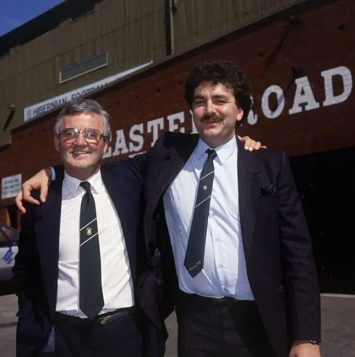 Framed Print : David Duff & Kenny Waugh outside Easter Road August 1987 Framed Print : David Duff & Kenny Waugh outside Easter Road August 1987