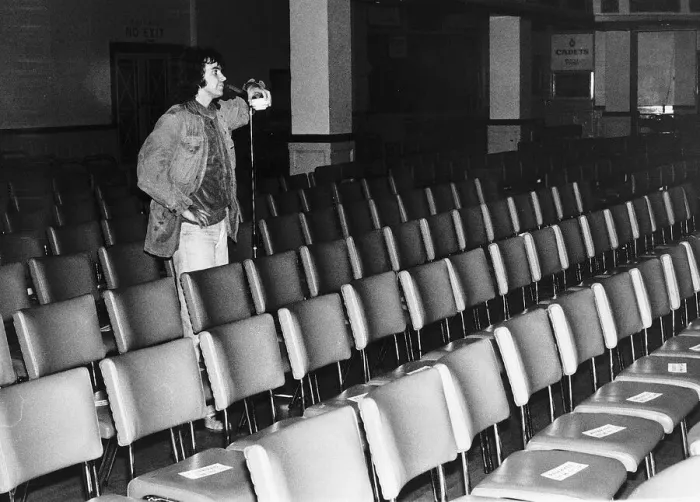 Framed Print : David Essex - October 1976 Singer Actor checking out the sound system in a Framed Print : David Essex - October 1976 Singer Actor checking out the sound system in a