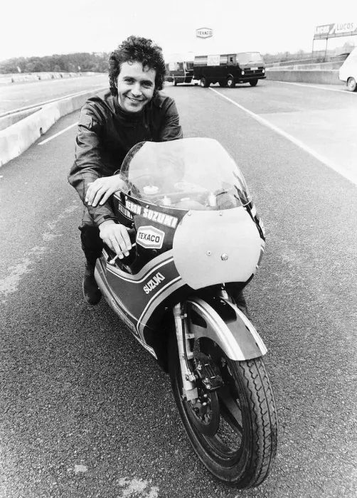 Framed Print : David Essex on the set of his film Silver Dream Racer sitting on a £40 Framed Print : David Essex on the set of his film Silver Dream Racer sitting on a £40