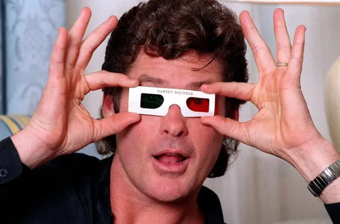 Framed Print : David Hasselhoff Actor wearing 3D glasses from Harvey Nichols Framed Print : David Hasselhoff Actor wearing 3D glasses from Harvey Nichols