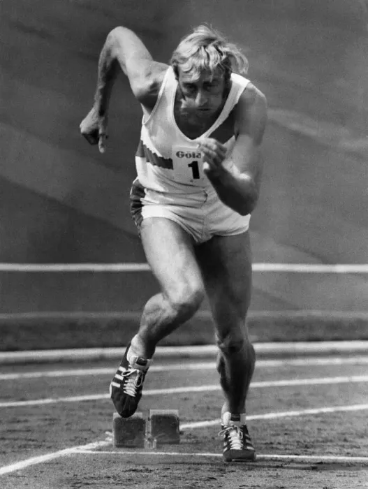 Framed Print : David Hemery standing off in the 400 meter race at kirkby Liverpool. July 1972 P009926 Framed Print : David Hemery standing off in the 400 meter race at kirkby Liverpool. July 1972 P009926