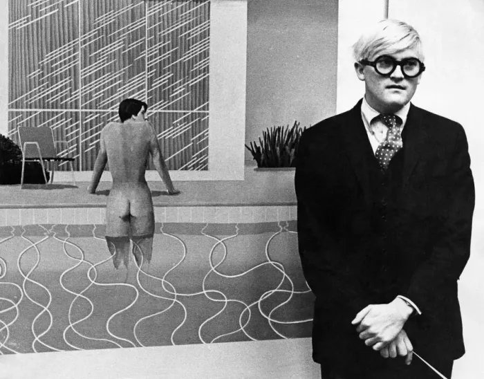 Framed Print : David Hockney, with painting which won £1, 500 first prize at John Moores Liverpool Framed Print : David Hockney, with painting which won £1, 500 first prize at John Moores Liverpool