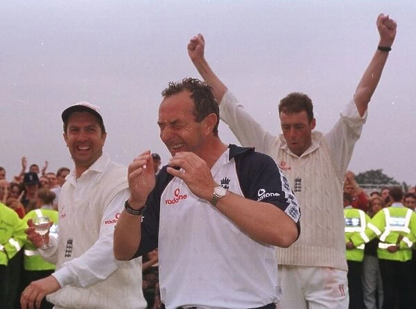 David Lloyd England coach celebrates victory August 1998 at Headingley after