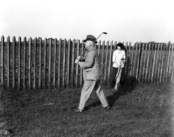 David Lloyd George golfing at Colwyn Bay. Circa 1920